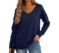 GRECERELLE - Maglione da donna, casual, classico, a tinta unita, con scollo a V, a maniche lunghe, per l'inverno, l'autunno e la primavera, 04 Blu Navy, L