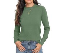 GRECERELLE - Maglione da donna, morbido, a maniche lunghe, con collo tondo, per autunno, inverno e primavera, Verde oliva, L