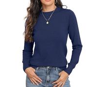 GRECERELLE - Maglione da donna, morbido, a maniche lunghe, con scollo tondo, per autunno, inverno e primavera, blu navy, L