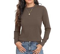 GRECERELLE - Maglione da donna, morbido, a maniche lunghe, con scollo tondo, per autunno, inverno e primavera, Caff, L
