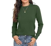 GRECERELLE Maglione da donna, morbido, girocollo, a maniche lunghe, elegante, basic, per Natale, autunno, inverno, primavera, adolescente, verde militare, M