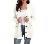 GRECERELLE Maglioni da donna a maniche lunghe con tasche e bottoni Cardigan con tasche da donna con maniche larghe in maglia oversize per autunno inverno primavera, 03 Bianco, M