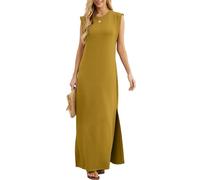 GRECERELLE Maxi abito estivo da donna, stile casual, stile elegante, senza maniche, maxi abito da donna UK con spacco e tasche, Zenzero, L