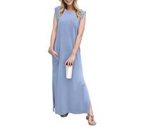 GRECERELLE Maxi abito estivo da donna, stile casual, stile elegante, senza maniche, maxi abito da donna UK con spacco e tasche, blu cielo, XL