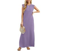 GRECERELLE Maxi abito estivo da donna, stile casual, stile elegante, senza maniche, maxi abito da donna UK con spacco e tasche, Lilla, L