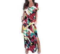 GRECERELLE Maxi abito lungo estivo da donna, Inchiostro bianco rosso, XL