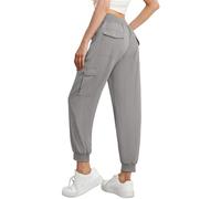 GRECERELLE Pantaloni cargo casual da donna, estivi, da trekking, con elastico in vita, con polsini alle caviglie e 6 tasche, ideali per abbigliamento da esterno, Grigio chiaro, M
