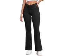 GRECERELLE Pantaloni da donna larghi da yoga, crossover, a vita alta, pantaloni da jogging in tessuto con tasche, eleganti, per il controllo della pancia, per la palestra, lo sport, Nero , M