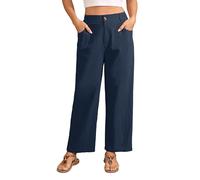 GRECERELLE Pantaloni estivi da donna in lino, casual, leggeri, larghi, in cotone, comodi, traspiranti, per il tempo libero, con tasche, Blu mare, S