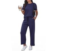 GRECERELLE Set di Abbigliamento da Viaggio a Due Pezzi per Aeroporto per Donne, Tuta Estiva a Maniche Corte Casual con Girocollo, Tuta da Donna Completa con Maniche a Campana e Pantaloni da Jogging