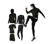 GRECERELLE Set sportivo da uomo in 5 pezzi: eleva il tuo gioco di allenamento!, 5 pezzi, nero e verde, S