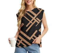 GRECERELLE T-shirt da donna in cotone con maniche ad aletta, vestibilità ampia, top basic da donna per casual comfort morbido girocollo estivo, Rettangolo nero floreale, XL