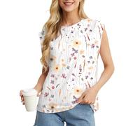 GRECERELLE T-shirt da donna in cotone con maniche ad aletta, vestibilità ampia, top basic da donna per casual comfort morbido girocollo estivo, Giardino da sogno floreale, S