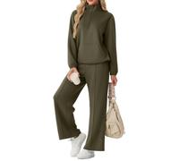 GRECERELLE Tuta da donna, set completo con mezza zip, abbigliamento da | Felpa con mezza zip e pantaloni a gamba larga con tasche a marsupio: un comodo vestito a due pezzi che le donne indossano