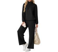 GRECERELLE Tuta da donna, set completo con mezza zip, abbigliamento da | Felpa con mezza zip e pantaloni a gamba larga con tasche a marsupio: un comodo vestito a due pezzi che le donne indossano