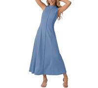 GRECERELLE Vestito estivo da donna con collo mock, senza maniche, abito midi elegante, vestito a linea A da donna elegante casual al ginocchio, vestito in jersey per il tempo libero, maxivestito con