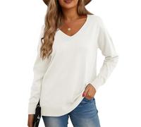 GRECERELLE Women's Knit Jumpers V Neck Sweatshirt Ladies Casual Classic Plain Pullover Long Sleeve Jumper Tops Blouse T-Shirt for Winter Fall Spring