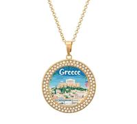 Grecia Grecia Immagine Donna Personalizzato Ciondolo Collana Rotonda Diamante Collane Gioielli Regali per Uomo Compleanno, Misura unica, Metallo