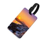 Grecia Island Sunset Landscape Baggage Card Holder per valigie con scudo per la privacy Borsa da viaggio Tag ID per uomini e donne borsa zaino, stile nero, taglia unica, etichetta per bagagli