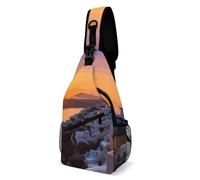 Grecia Island Sunset Landscape Crossbody Bag Rfid Blocco Casual Spalla Sling Zaino Impermeabile Borsa Petto Zaino Leggero Escursionismo Zaino Uomo Borsa Da Viaggio Sling Borse per Donne Uomini