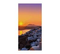 Grecia Island Sunset Landscape Door Cover Primavera Estate Appeso Bandiera Portico Cartello Esterno Stagionale Vacanze Yard Decor per Porta d'ingresso e Portico