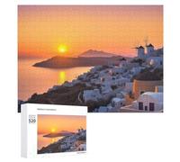Grecia Island Sunset Landscape Jigsaw Puzzle per adulti 520 pezzi unico puzzle in legno regalo impegnativo puzzle per serate di gioco in famiglia 38 x 50 cm
