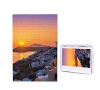 Grecia Island Sunset Landscape Puzzle per adulti 1000 pezzi, puzzle in legno da foto, puzzle impegnativo perfetto per serate di gioco, decorazione della casa, regalo per vacanze e compleanno