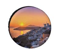 Grecia Island Sunset Landscape Tire Covers Impermeabile Anti UV Pneumatico Copertura 26 "Single Axle Wheel Covers per RV Truck SUV Trailer Universale per tutte le stagioni