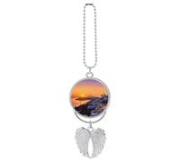 Grecia Island Sunset Paesaggio Auto Hanging Ornament, Argento Lega di Zinco Auto Specchio Appeso Accessori, Auto Interni Ornamento Pendente, Divertente Auto Pendente Veicolo Ciondolo Auto Accessori