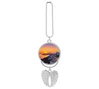 Grecia Island Tramonto Paesaggio Auto Appeso Ornamento Specchietto Retrovisore Ciondolo Regalo Fortunato Ornamento Appeso Divertente Ciondolo Auto per Ufficio Auto Decorazione Casa Argento Stile