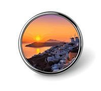 Grecia Island Tramonto Paesaggio Distintivo Rotondo Carino Smalto Spilla Spilla Spilla Personalizzata Abbigliamento Decorazione Unisex Badge Holder Cappelli Borse Camicie Decor