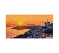 Grecia Island Tramonto Paesaggio Grande Festa Banner Cartello Appeso alla Parete Sfondo Banner Festa di Compleanno Fondali per Capodanno Laurea Matrimonio Compleanno Decorazione 180x90cm
