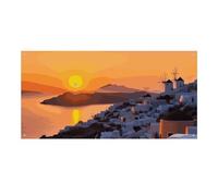 Grecia Island Tramonto Paesaggio Grande Festa Banner Cartello Appeso alla Parete Sfondo Banner Festa di Compleanno Fondali per Capodanno Laurea Matrimonio Compleanno Decorazione 120x60cm
