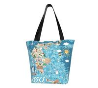 Grecia Map Print Tote Bag per le donne, riutilizzabile grande borsa a tracolla da donna grande capacità shopping totes fasion borsa per ufficio, shopping, viaggi