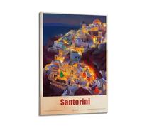Grecia Säntorini Poster vintage souvenir di viaggio su tela, decorazione da parete, foto, decorazione moderna per la casa, 50 x 75 cm