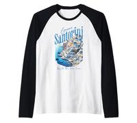 Grecia Santorini Vintage Viaggi Greco Mediterraneo Maglia con Maniche Raglan