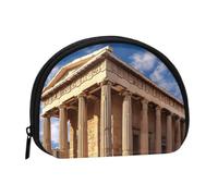 Grecia Storia Edificio Portamonete Piccolo Portafoglio da Viaggio Moda | Piccola Borsa Cosmetica a Conchiglia per Borsetta con Cerniera Pochette Cambiavalute Donna Uomo Portachiavi Organizzatore di C