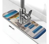 Grecia Street Faucet Mat per lavello da cucina paraspruzzi 14,9 cm × 38,1 cm Diatomite Tappetino ad asciugatura rapida Vassoio per lavello Super assorbente Rubinetto a ventosa Maniglia antigoccia per
