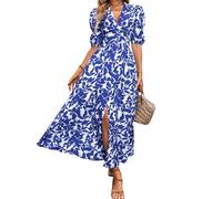 GRECIILOOKS Rayon Fit e Flare Lunghezza alla Caviglia Un Pezzo Maxi Bodycon Abiti Midi Abito da Donna, marrone chiaro::blu, 46