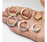 Greco Chiave Bordi Orecchini a Cerchio Giallo Bianco Argento 925 Tutte le Taglie