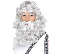 Greco Romana God Zeus Parrucca Barba Occhio Brows lungo Grigio Uomo Costume