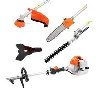 GrecoShop Decespugliatore multifunzione 4 in 1 a scoppio con tagliasiepi, troncarami e motosega - Motore 52cc 2 tempi, testina doppio filo e disco a 3 denti in acciaio