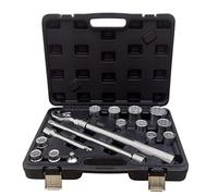 GrecoShop Kit 16 Bussole Poligonali 3/4" in Cromo Vanadio con Cricchetto Telescopico