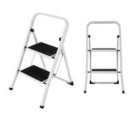 GrecoShop Scaletta Pieghevole in Metallo a 2 Gradini Antiscivolo, Sgabello Mini Scala Robusta e Stabile, Design Compatto Salvaspazio, Piedini Antiscivolo, Ideale per Cucina, Casa e Uso Domestico