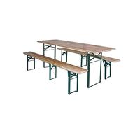 GrecoShop TAVOLO/TAVOLA BIRRERIA 220cm X 70cm X 76cm COMPLETO DI PANCHE IN LEGNO CON 3 GAMBE PIEGHEVOLI PERFETTO PER BIRRERIA BAR PUB GIARDINO FIERA PICNIC CAMPEGGIO FESTE TERRAZZA MATRIMONIO