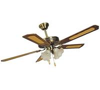 GrecoShop Ventilatore Agitatore da Soffitto 5 Pale 4 Luci Tulipano Ottone con Predisposizione Telecomando ***** ATTENZIONE!!! Telecomando NON incluso *****