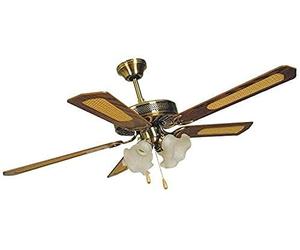 GrecoShop Ventilatore Agitatore da Soffitto 5 Pale 4 Luci Tulipano Ottone con Predisposizione Telecomando ***** ATTENZIONE!!! Telecomando NON incluso *****