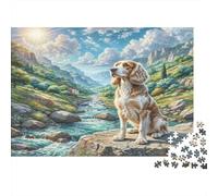 Greek Hound - Carta - Cocker Spaniel sulla rupe rocciosa con ruscello - Set puzzle - Regalo Secret Santa stimolante per la mente - 70x50cm/1000 pezzi