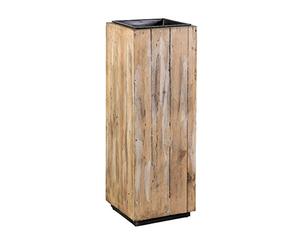 greemotion 130565 Colonna per piante con inserto nero per esterno / interno, legno di pino, supporto per piante, colori del legno, 43,5 x 43,5 x 115 cm