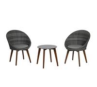 Greemotion Set mobili Giardino polyrattan 2 sedie e Tavolo Rotondo con Piano in Vetro e Cuscini Auckland, Set mobili Telaio in Alluminio, Set Salotto Giardino